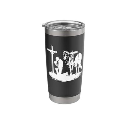 Praying Cowboy Kneeling Cross Western Bible Jesus Horse Stainless Steel Insulated Tumbler - color: Black