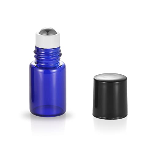 20 Pack Set 2ML(5/8 Dram) Mini Sample Roll Glass Bottles for Essential Oils Roller Refillable Perfume Roll Bottle (2ML Blue) - color: 2ML Blue