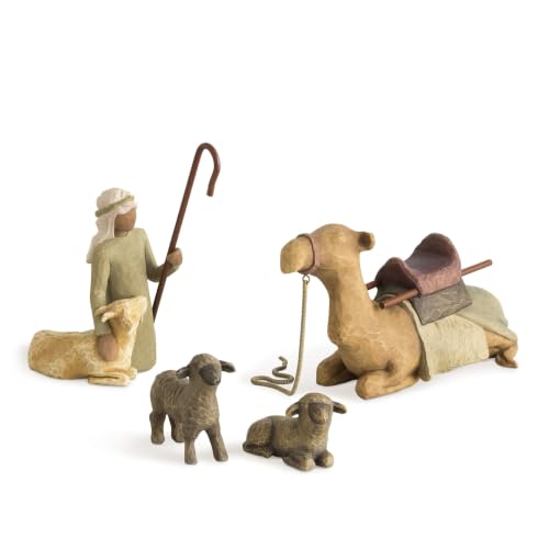 Willow Tree Shepherd and Stable Animals, Sculpted Hand-Painted Nativity Figures, 4-Piece Set
