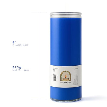 3pk Blue Azul 90hr | 7-Day Prayer Candles - Glass Jar Veladoras, Unscented Paraffin Wax | Peace, Healing & Protection Novena - Catholic Hispanic Church Altar, Memorial Vigil, Tranquility Calm - color: Blue