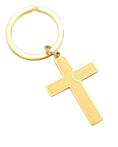 Cross Keychain for Men,Jesus Key Chain Christian Car Key Accessories，Easter Christmas Religious Gift,Purse Bag Charms - color: Gold Jesus