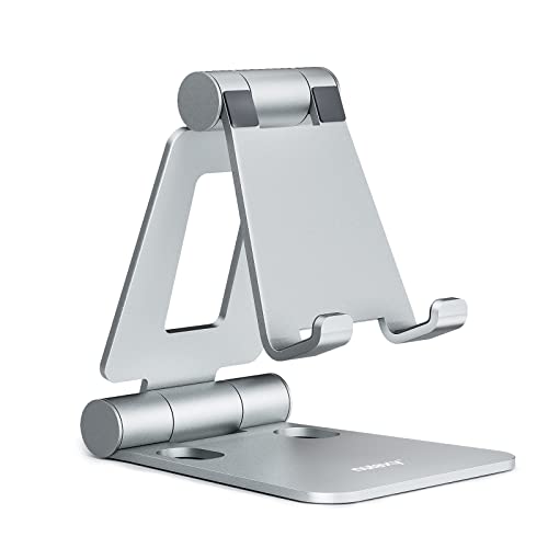 Nulaxy Full Aluminum Dual Folding Cell Phone Stand for Desk, Silver - color: B-Silver