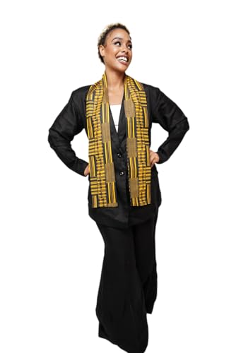 Dupsie's Kente African Print Stole – Made in Africa Black History Month Sash for Church, Choir, School & Cultural Events - color: Black and Gold