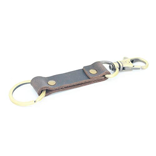 JJNUSA Genuine Leather Keychain Walnut Leather Key Holder Mens Belt Key Chain Ring Fob - color: Darkbrown