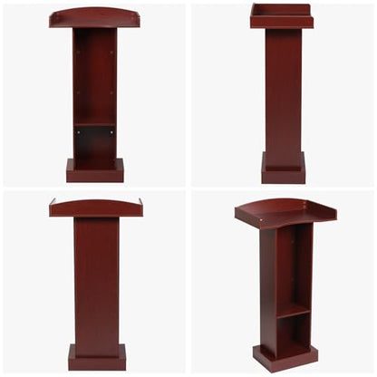 Podium Stand for Lectern Presentation Church Classroom, Pulpit with Wooden Heavy Base, Podium for Lecture, Wedding Speech - color: Reddish Brown-classic
