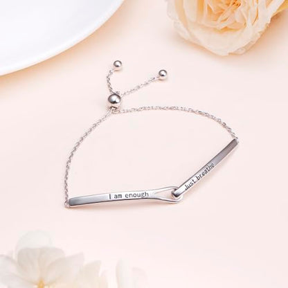 Sterling Silver Engraved Inspirational Adjustable Infinity Bracelet Graduation Gift for Mother Sister Best Friend Jewelry for Women - style: I am enough