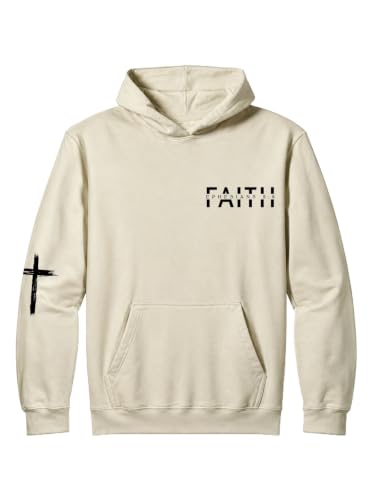 Christian Sweatshirts for Men Faith Christ Cross Pullover Hoodie - color: Apricot1, size: Large