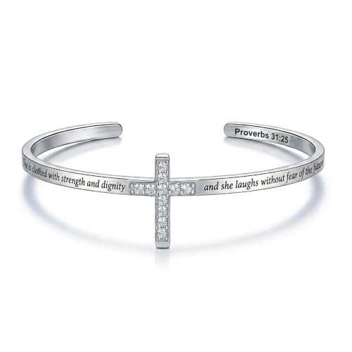 Cross Bangle Religious Cross Cuff Bangle Bible Verse Christian Gifts Jewelry for Women