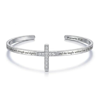 Cross Bangle Religious Cross Cuff Bangle Bible Verse Christian Gifts Jewelry for Women