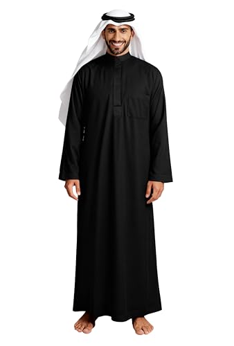 HOMELEX Men's Thobe Kaftan Arab Robe - color: Black-2, size: Medium