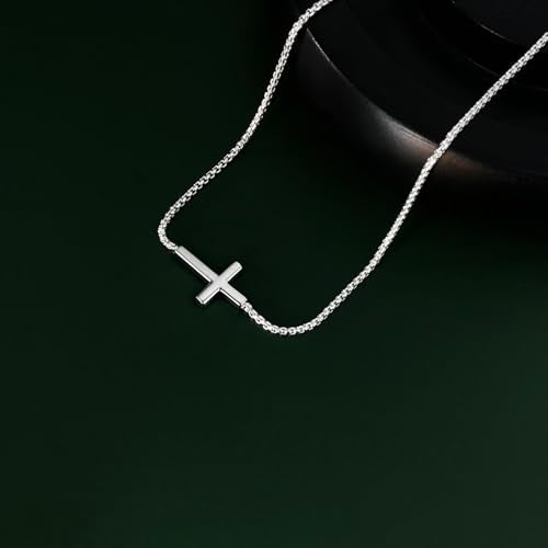 Airmb Cross Necklace for Women Choker 14K Gold/925 Silver Plated Dainty Choker Small Cross Pendant Trendy Cute Cross Charm Delicate Necklace Hypoallergenic Faith Jewelry Religious Gifts for Women - color: Sideways Cross-Silver Plated