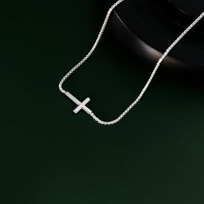 Airmb Cross Necklace for Women Choker 14K Gold/925 Silver Plated Dainty Choker Small Cross Pendant Trendy Cute Cross Charm Delicate Necklace Hypoallergenic Faith Jewelry Religious Gifts for Women - color: Sideways Cross-Silver Plated