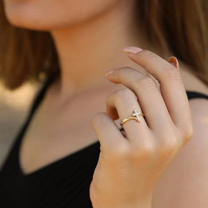 Cross Ring Women 14K Gold Plated Statement Stackable Engagement Christian - color: B - Gold