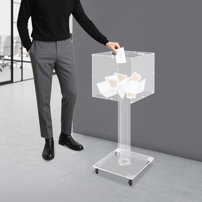 Suggestion Box with Lock and Key Donation Box with Stand and Wheel Acrylic Ballot Box Standing Offering Box for Church, Office, Voting (Clear, Round Hole) - color: Clear, size: Round Hole
