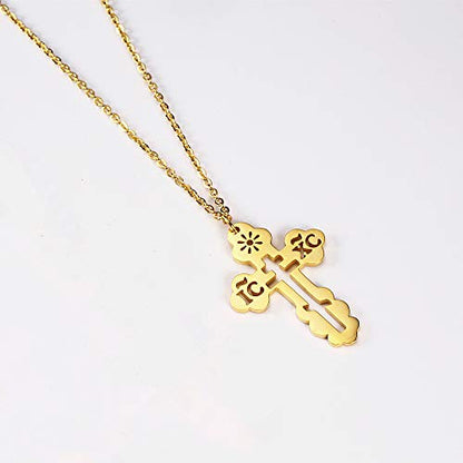 Stainless Steel Eastern Orthodox Cross Pendant Necklace,18K Gold Plated Women Religious Cross Christ Necklace Jewelry 18 Inch Chain - color: Gold