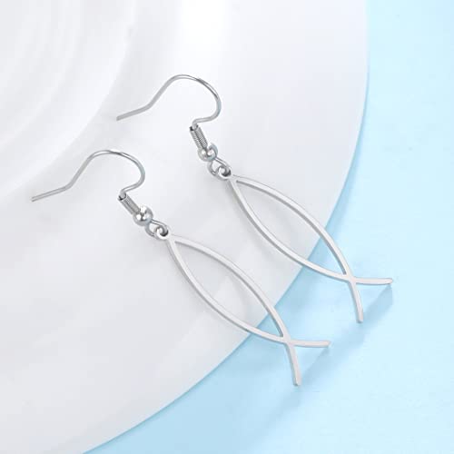Earrings For Women Jesus Fish Faith Symbol Earrings Stainless Steel Chic Arc Fish Hook Earrings Christian Jewelry - color: silver