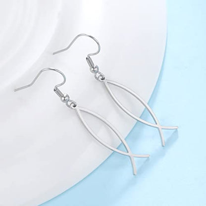 Earrings For Women Jesus Fish Faith Symbol Earrings Stainless Steel Chic Arc Fish Hook Earrings Christian Jewelry - color: silver