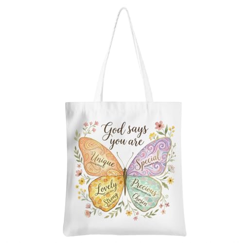 Christian Tote Bag Religious Gifts Canvas Bags for Women Men Shopping Work Gym Picnic Travel - color: God Says You Are