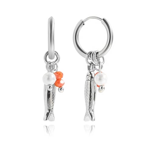 Beach Gold Fish Starfish Conch Earrings for Women Vacation Jewelry - color: Silver-A