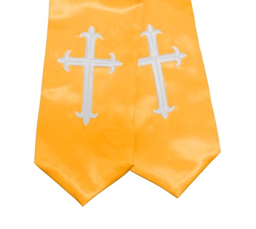 Unisex Clergy Stole with Embroidery Cross 72", Traditional Choir Stole - color: Gold