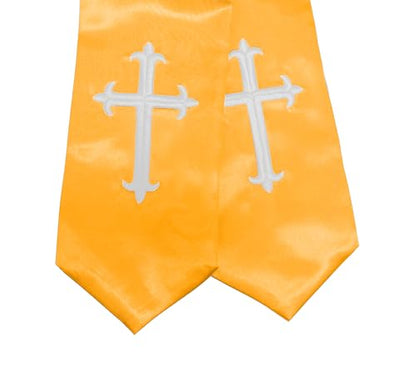 Unisex Clergy Stole with Embroidery Cross 72", Traditional Choir Stole - color: Gold