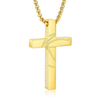 Gnamy Basketball Cross Necklace Gifts for Boys Men, Cross with Bible Verse Stainless Steel Pendant Chain Easter Christian Religious Jewelry Gifts for Him Kids Teenage Teens - color: Gold, style: PHILIPPIANS 19:26