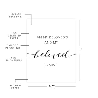 Andaz Press Unframed Black White Wall Art Decor Poster Print, Bible Verses, I am my beloved’s and my beloved is mine. Song of Solomon 8:3, 1-Pack, Engagement Wedding Gifts - color: Solomon 8:3