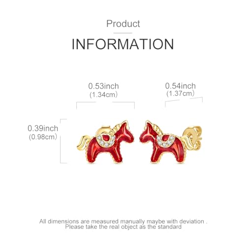 LAZA 925 Sterling Silver Stud Earrings for Women Cat and Sunflower Earrings - color: Gold Horse