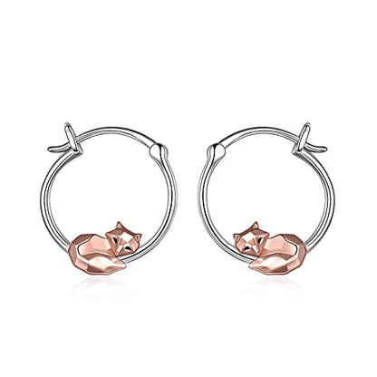 Fox/Pig/Mushroom/Cat Earrings Sterling Silver Cute Hoop Earrings Animal Jewelry Gifts for Women Daughter - style: B-fox