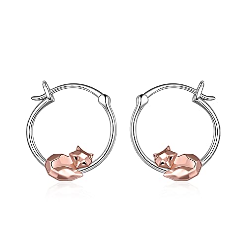 Fox/Pig/Mushroom/Cat Earrings Sterling Silver Cute Hoop Earrings Animal Jewelry Gifts for Women Daughter - style: fox