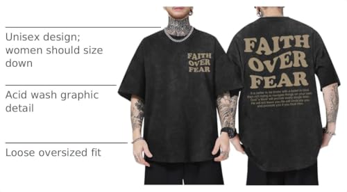Christian Shirts for Men Faith Over Fear Oversized Tees - color: Black, size: 4X-Large