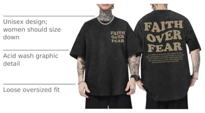 Christian Shirts for Men Faith Over Fear Oversized Tees - color: Black, size: X-Large