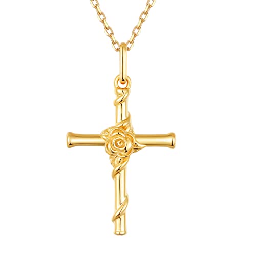 S.Leaf Cross Necklace for Women Gold Plated Cross Necklaces for Women 925 Sterling Silver Cross Pendant Necklaces for Women Birthday Anniversary - color: Cross_Necklace_Rosevine_Gold