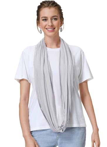 Lina & Lily Premium Modal Jersey Knit Women's Infinity Scarf Loop Lightweight - color: Light Gray