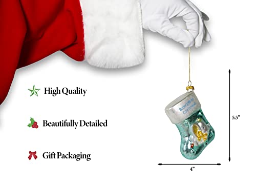 | Baby Boy Stocking Glass Ornament | Baby Collection - color: Red, Green