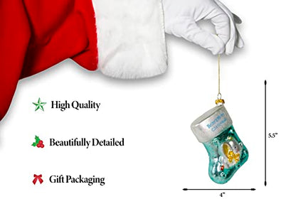 | Baby Boy Stocking Glass Ornament | Baby Collection - color: Red, Green