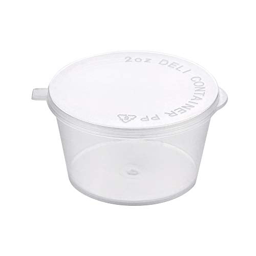 Brightalk [2 oz. - 100 Sets] Disposable Plastic Portion Cups with Lids, Stackable Airtight Dressing Container To Go, Jello Shot Cups Souffle Cups Sauce Cups - size: 2 oz. - 100 Sets