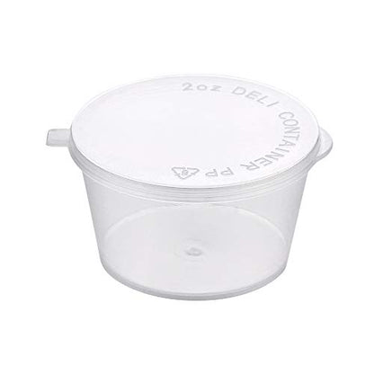 Brightalk [2 oz. - 100 Sets] Disposable Plastic Portion Cups with Lids, Stackable Airtight Dressing Container To Go, Jello Shot Cups Souffle Cups Sauce Cups - size: 2 oz. - 100 Sets