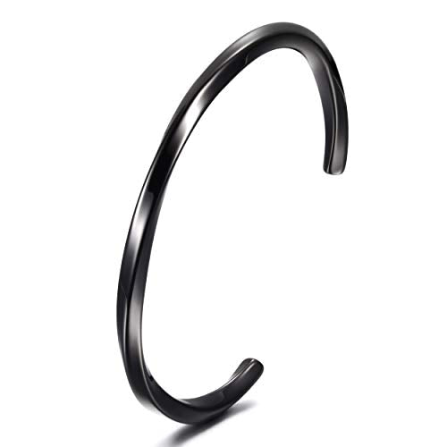 CIUNOFOR Stainless Steel Cuff Bracelets for Men, Men’ Silver Metal Simple Bangle Bracelet, 8.5 inches Inner Circ., Twisted Bracelet for Adult, Viking Jewelry Gift - color: Black gold plated