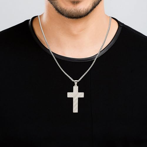 American Flag Cross Necklace for Men, Christian Confirmation Baptism Gifts - color: Silver, style: Isaiah 41:10