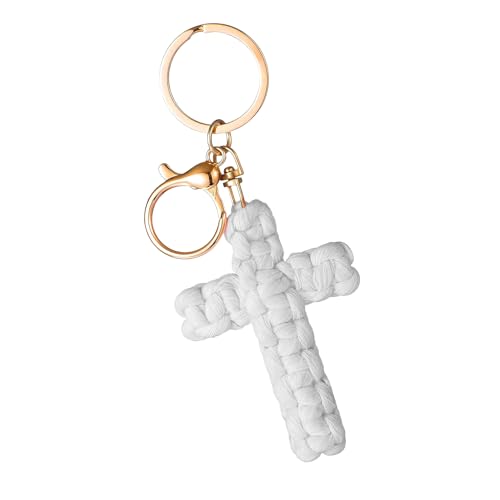 Knit Cross keychain Christian Gifts for Women Men Religious Gifts Bohe Backpack Charms Christian Keychain - color: White