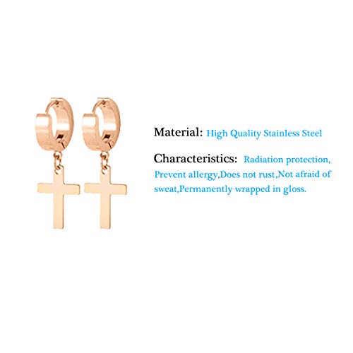 Men Women Stainless Steel Cross Earrings Set Dangle Hinged Earrings of Dangle Hinged Earrings Cross hoop Earrings - color: 6 Pairs Cross Earrings (Silver+gold+black+Colorful gold+blue)