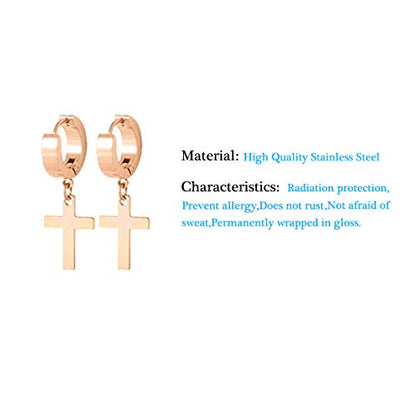 Men Women Stainless Steel Cross Earrings Set Dangle Hinged Earrings of Dangle Hinged Earrings Cross hoop Earrings - color: 6 Pairs Cross Earrings (Silver+gold+black+Colorful gold+blue)
