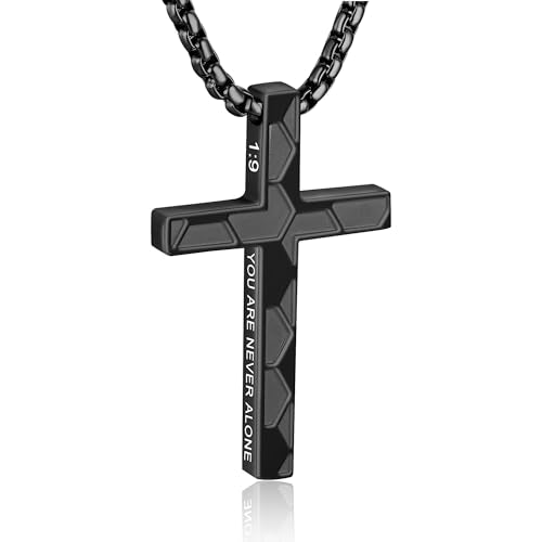 Soccer Cross Necklace for Boys Men - color: Black, style: 1：9 Be strong Be brave Be fearless