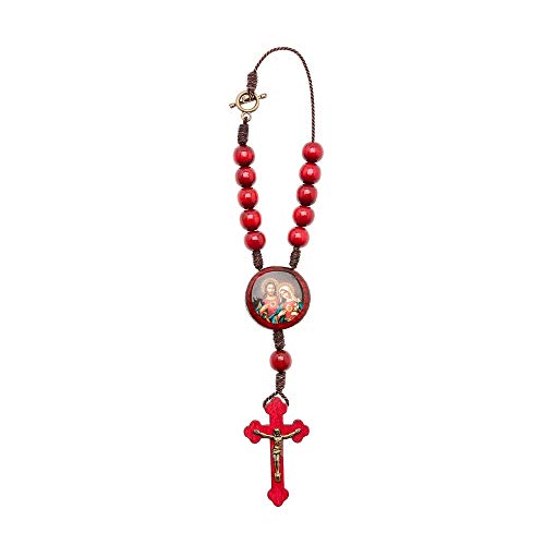 Intercession Car Rearview Mirror Rosary (Sacred Heart - Red) - style: Sacred Heart - Red