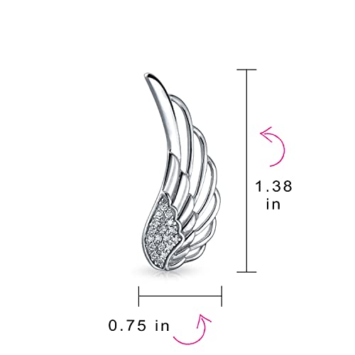 Guardian Angel Wing Ear Crawler Climber Earrings Pave CZ Sterling Silver