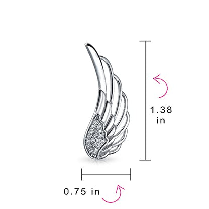 Guardian Angel Wing Ear Crawler Climber Earrings Pave CZ Sterling Silver