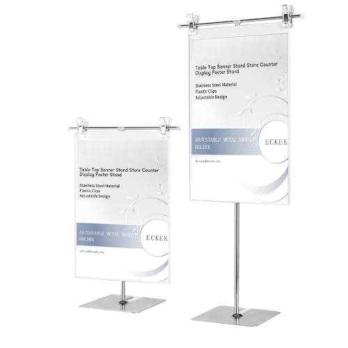 2 Pcs T-Sign Adjustable Metal Banner Holder, Table Top Banner Stand