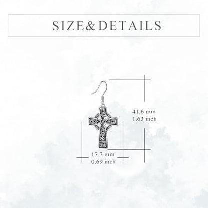 Celtic Cross Earrings Sterling Silver Cross Dangle Drop Earrings - color: Celtic