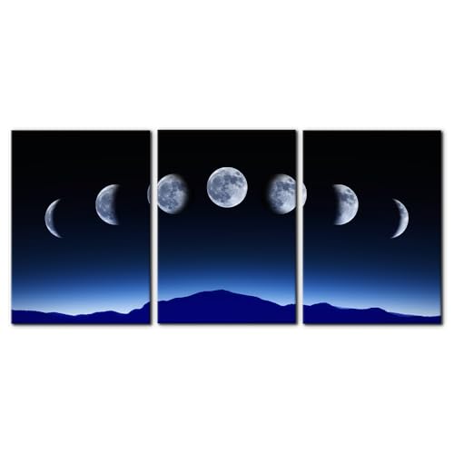 Pacimo 3 Pieces Canvas Wall Art for Living Room Abstract Wall Decor for Bedroom Full Growth Cycle of the Moon Paintings Modern Artwook Canvas Art Prints Moon Landscape Pictures Home Decor - 20"x28"x3 - color: Wallart-06, size: 20"x28"x3 Panels